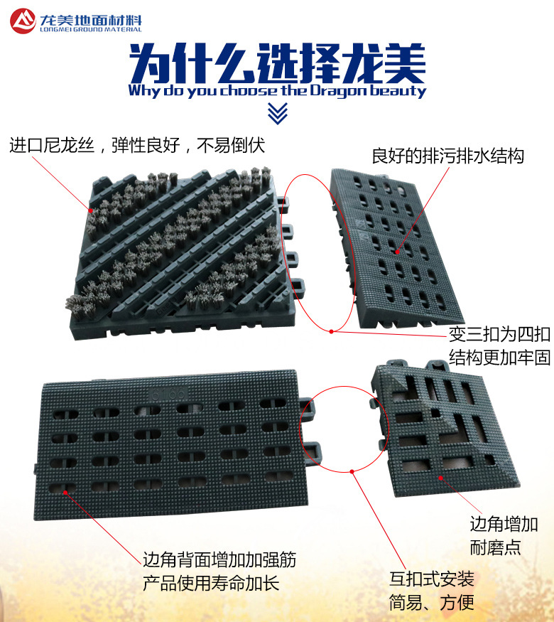 廠家直銷三合一三刷進(jìn)門防滑除塵刮泥室外拼接 門口墊子 防滑地墊示例圖11