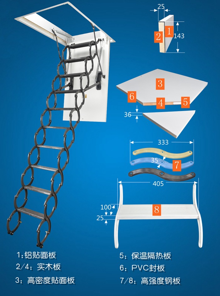 阁楼伸缩楼梯 阁楼小楼梯 上海电动遥控阁楼伸缩楼梯多少钱示例图10