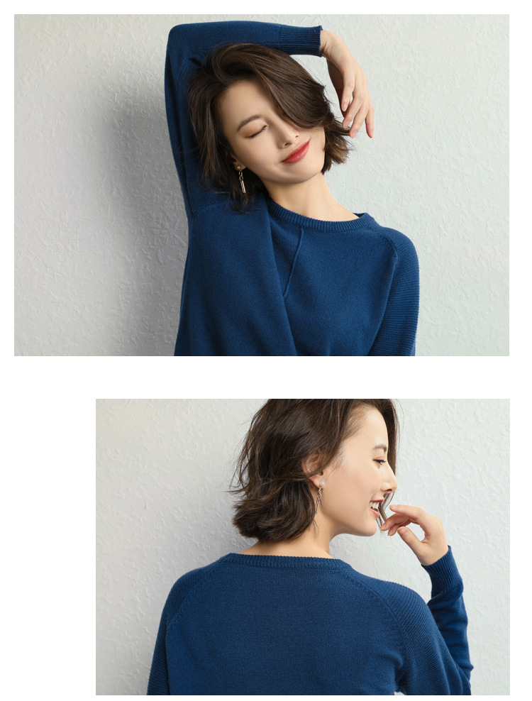 创意款2019秋季OL气质韩版针织套头圆领直筒型女式针织衫示例图14