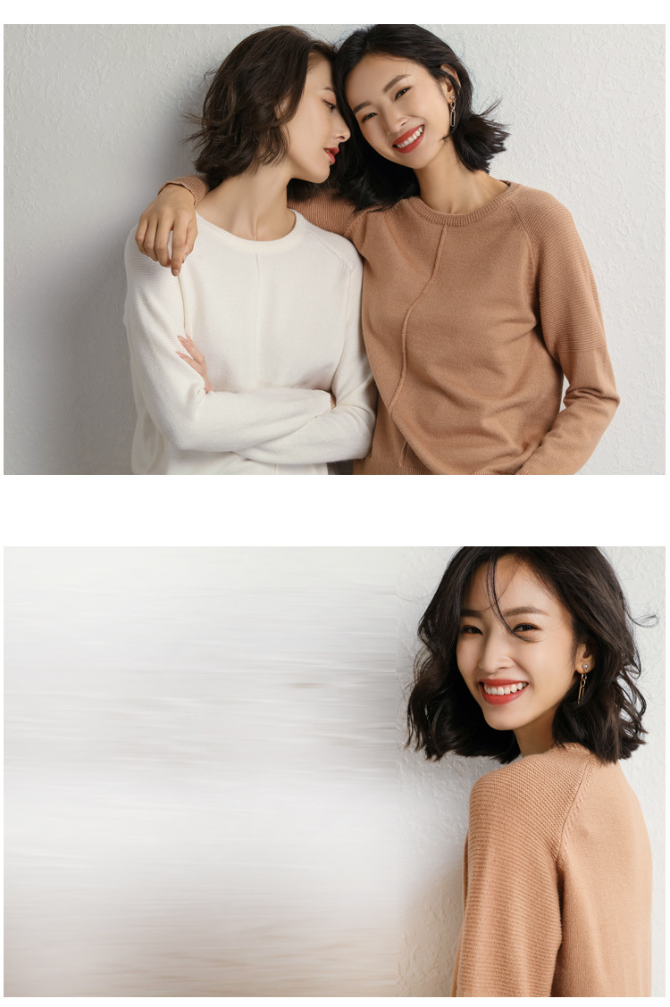 创意款2019秋季OL气质韩版针织套头圆领直筒型女式针织衫示例图8