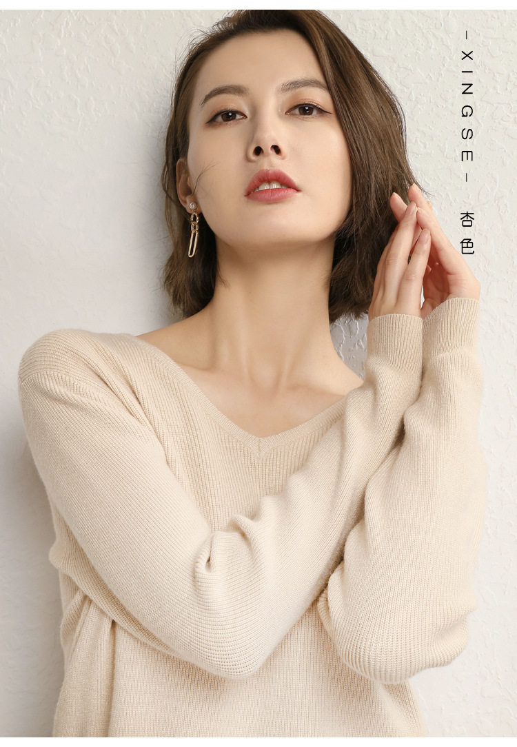 高端2019秋季OL气质韩版针织套头毛衣厚V字领宽松型女式针织衫示例图20