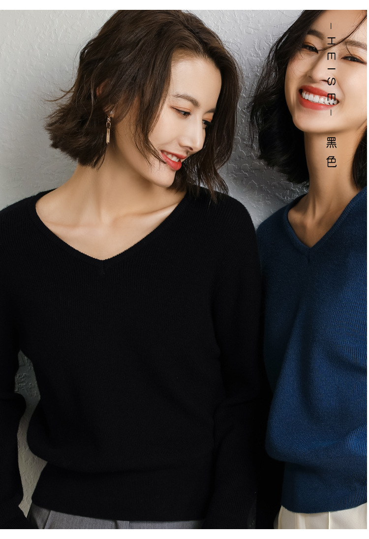 高端2019秋季OL气质韩版针织套头毛衣厚V字领宽松型女式针织衫示例图23