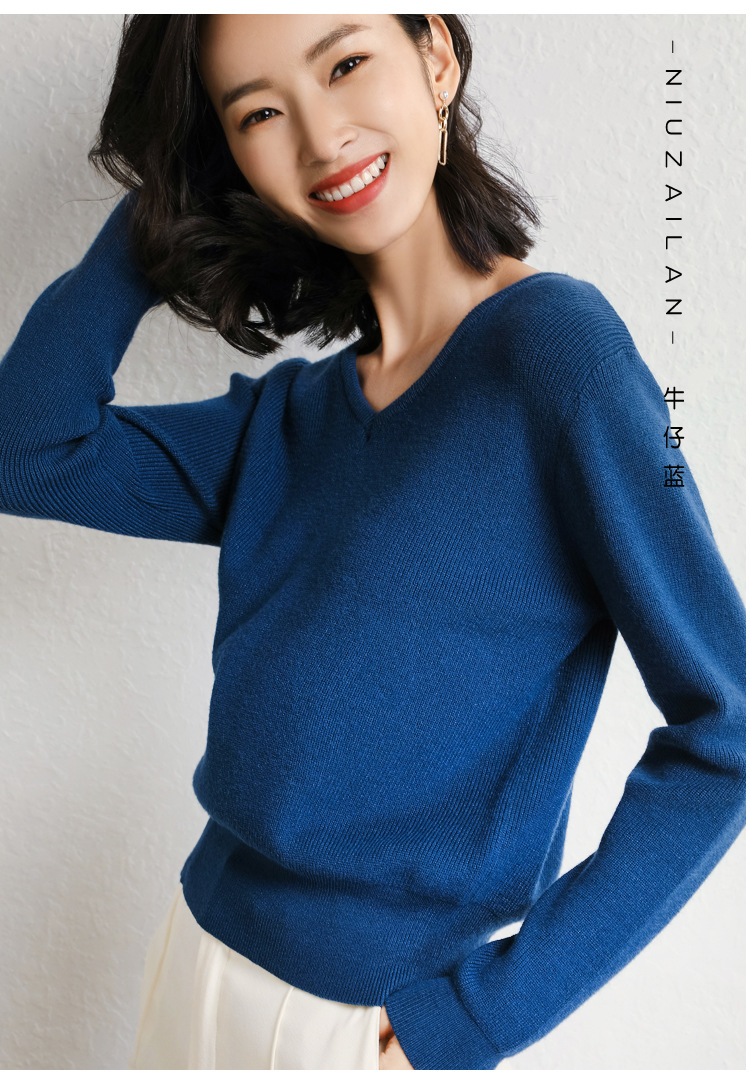 高端2019秋季OL气质韩版针织套头毛衣厚V字领宽松型女式针织衫示例图17