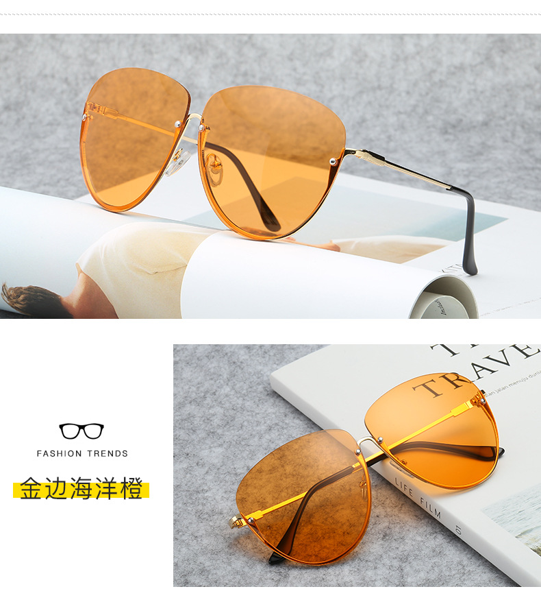 新款时尚复古金属框架PC镜片彩色太阳镜成人土豪金墨镜厂家批发示例图12