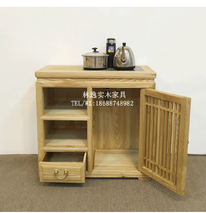 新中式榆木茶水柜免漆客厅桶装水泡茶柜实木白蜡木餐边柜茶杯展示示例图5