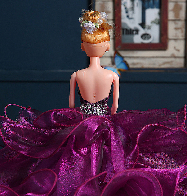 芭比娃娃婚纱裙  紫色多层次长拖尾蓬蓬裙  聚酯纤维婚纱用料裙示例图13
