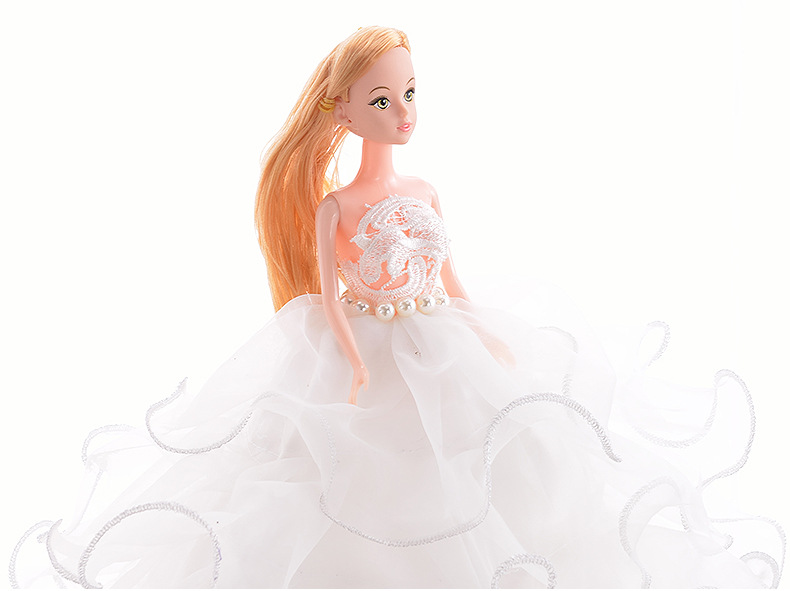 芭比娃娃婚纱裙  纯白色加钻蕾丝立体花多层次蓬蓬裙  娃娃婚纱裙示例图15