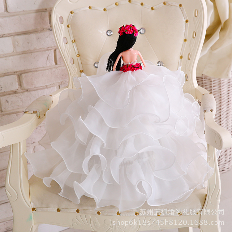 婚纱娃娃 红色花朵白色婚纱娃娃 儿童礼物婚礼摆件示例图9