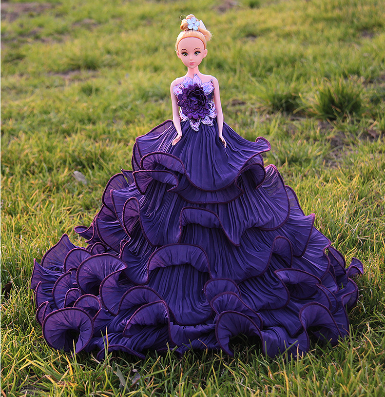 紫色婚纱娃娃公主婚纱 女孩儿童节生日礼物摆件玩具示例图18