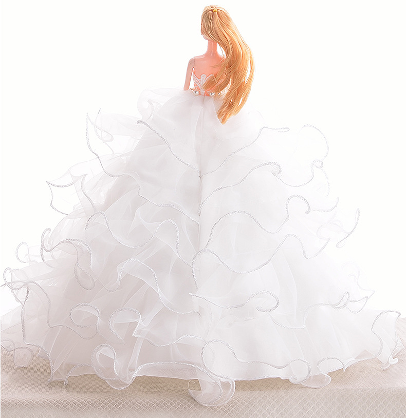 芭比娃娃婚纱裙  纯白色加钻蕾丝立体花多层次蓬蓬裙  娃娃婚纱裙示例图18