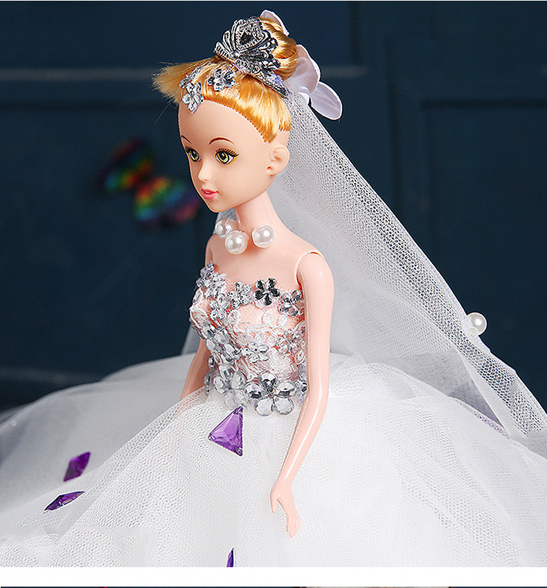 芭比娃娃婚纱 婚庆白色搪胶娃娃婚纱摆件 儿童玩具洋娃娃婚纱礼服示例图17