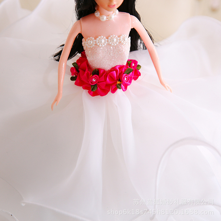 婚纱娃娃 红色花朵白色婚纱娃娃 儿童礼物婚礼摆件示例图4