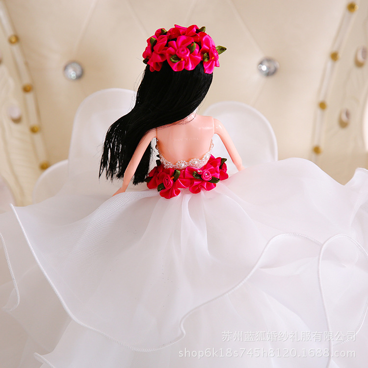 婚纱娃娃 红色花朵白色婚纱娃娃 儿童礼物婚礼摆件示例图10