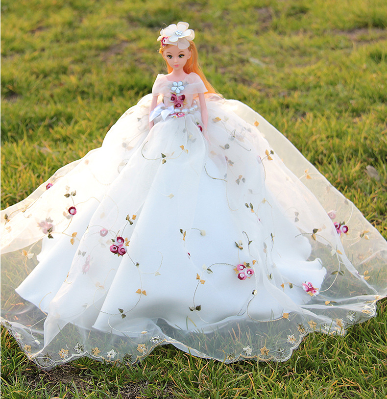 米色婚纱娃娃公主婚纱 女孩儿童节生日礼物摆件玩具示例图18