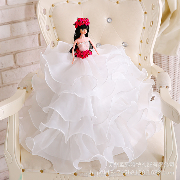 婚纱娃娃 红色花朵白色婚纱娃娃 儿童礼物婚礼摆件示例图2