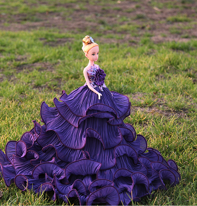 紫色婚纱娃娃公主婚纱 女孩儿童节生日礼物摆件玩具示例图13