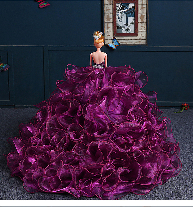 芭比娃娃婚纱裙  紫色多层次长拖尾蓬蓬裙  聚酯纤维婚纱用料裙示例图17