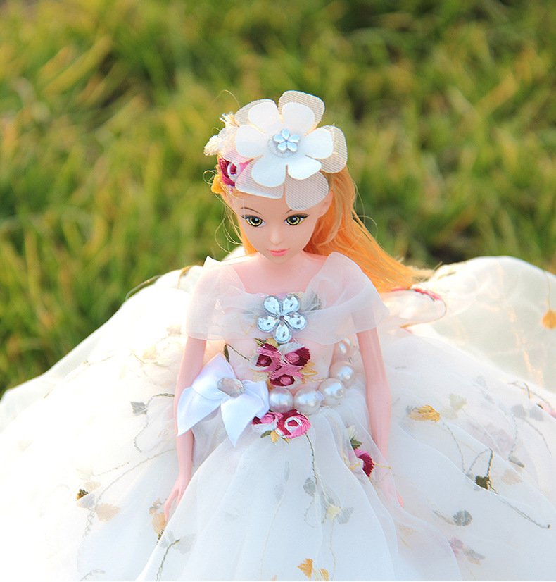 米色婚纱娃娃公主婚纱 女孩儿童节生日礼物摆件玩具示例图13