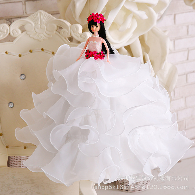 婚纱娃娃 红色花朵白色婚纱娃娃 儿童礼物婚礼摆件示例图7