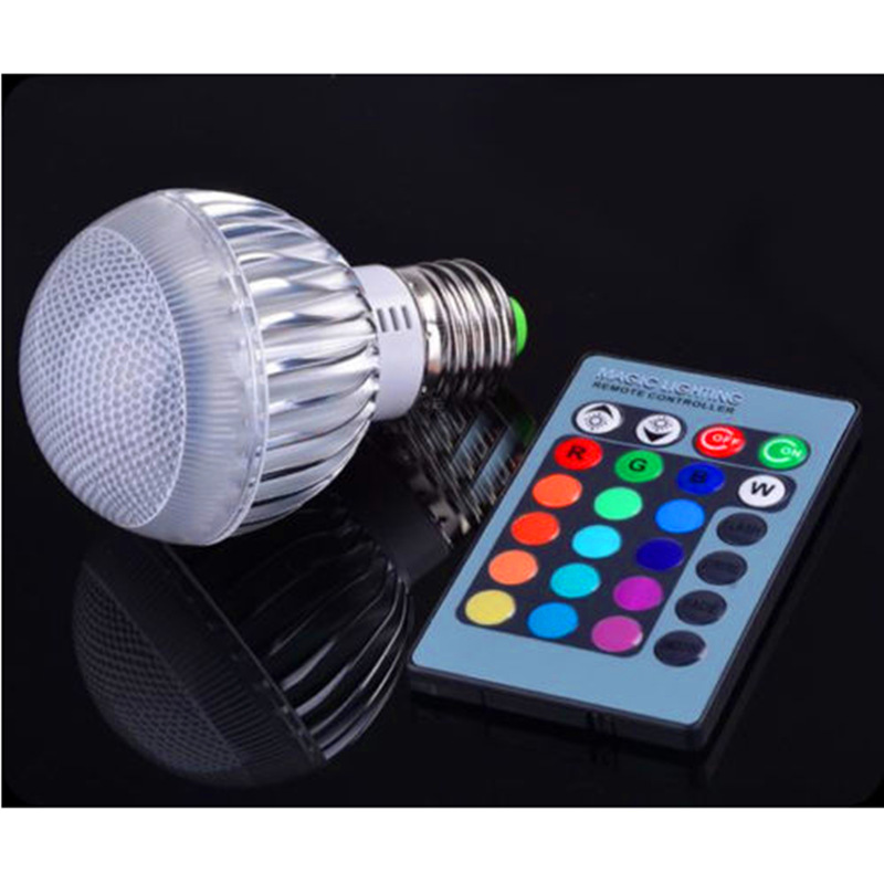 LED灯泡球泡灯RGB七彩节能灯 可遥控变色 E27大螺口3W 9W车铝球泡示例图7