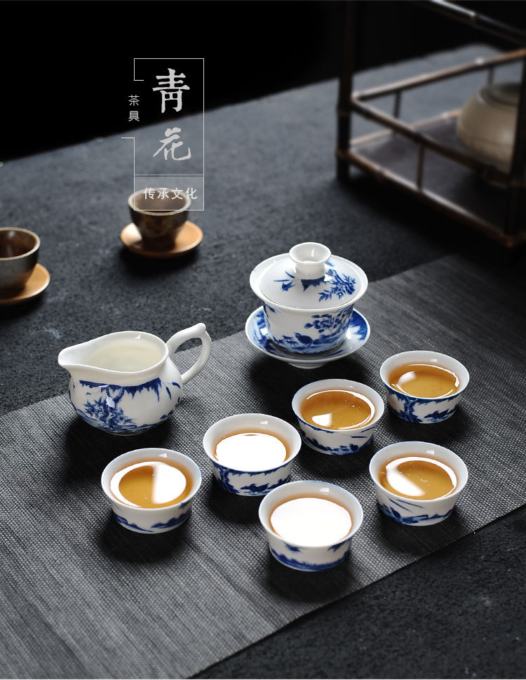 盖碗茶杯 茶碗大号茶具景德镇青花瓷泡茶碗陶瓷白瓷示例图1