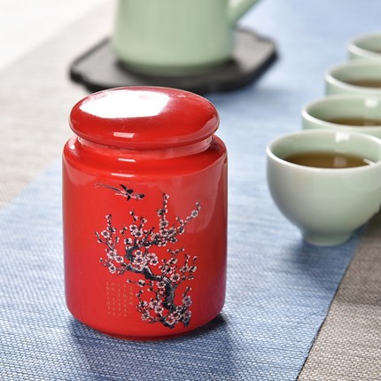 梅兰竹菊陶瓷罐紫砂小罐茶罐 茶叶罐茶叶盒茶叶包装盒茶盒示例图9