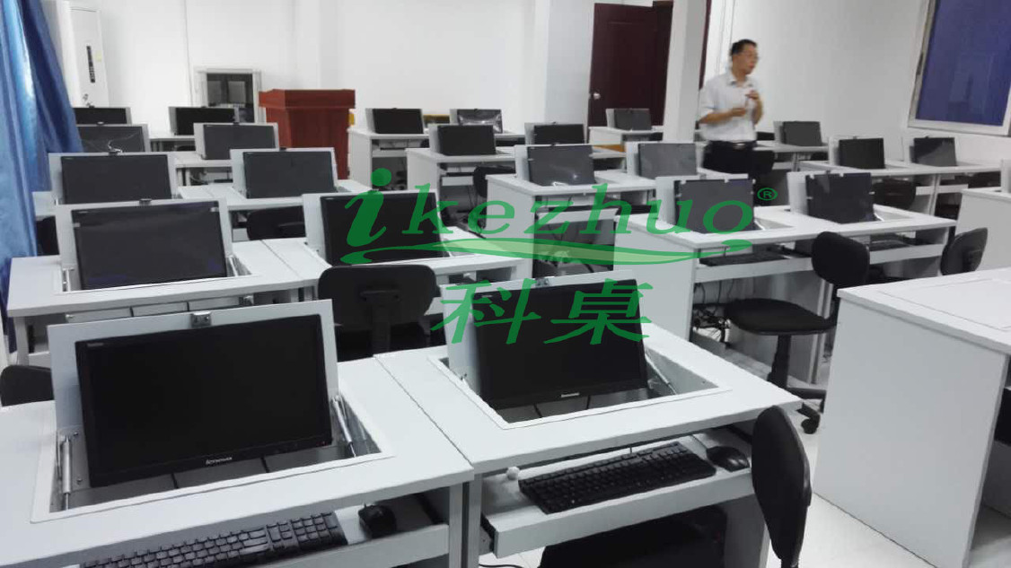 科桌家具 翻转电脑课桌 计算机房教室电脑桌 翻转电脑桌双人1.4米示例图1