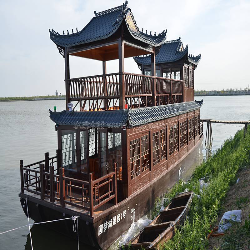 出售仿古传统画舫船 江西吉安豪华单层水上敞开式 木质画舫船尺寸