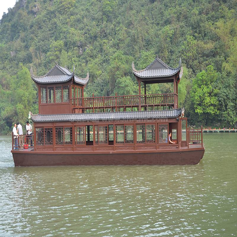 出售仿古传统画舫船 江西吉安豪华单层水上敞开式 木质画舫船尺寸