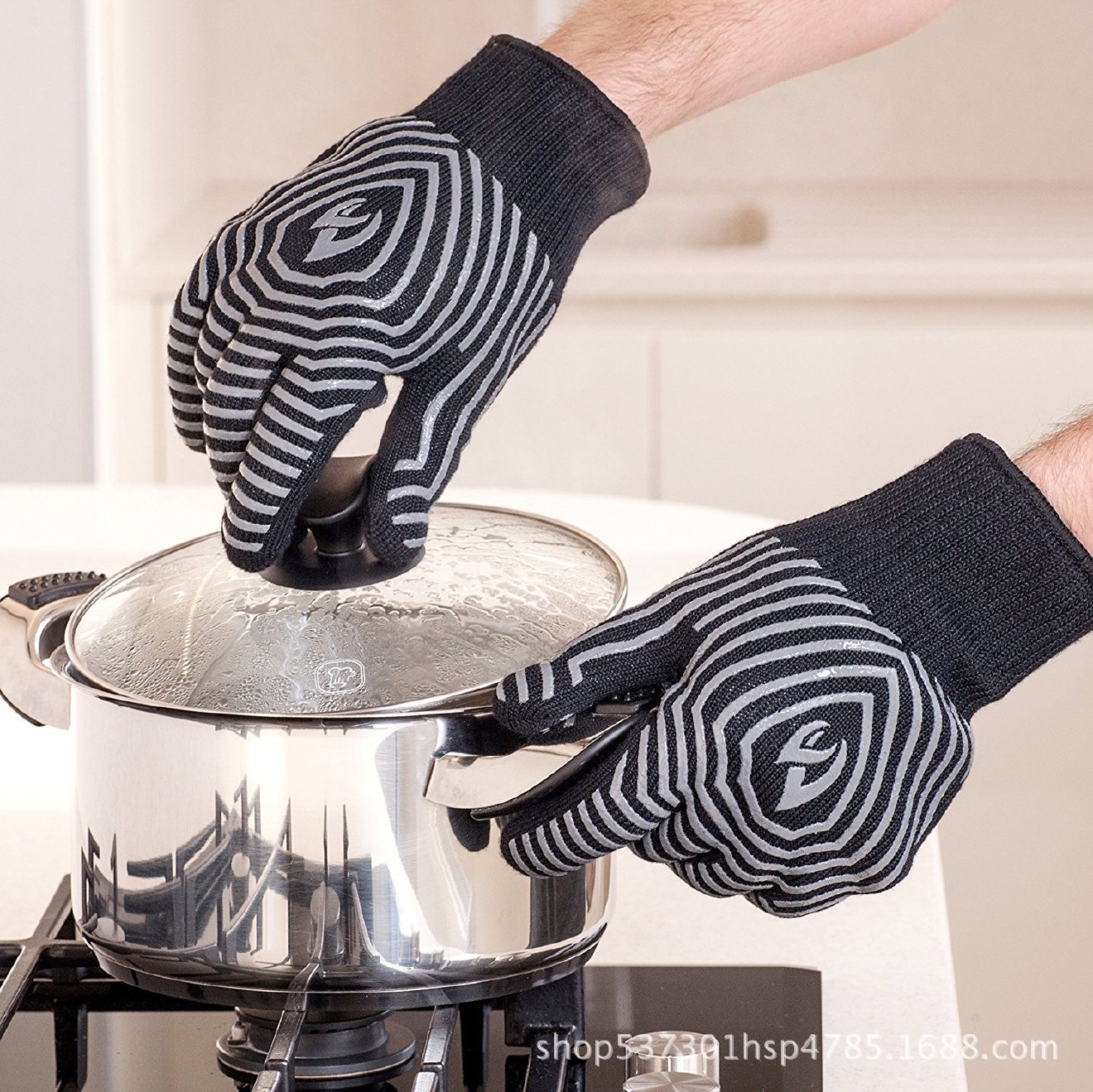 芳纶耐高温手套，300-500度厨房微波炉手套，BBQ烧烤烤箱手套示例图1