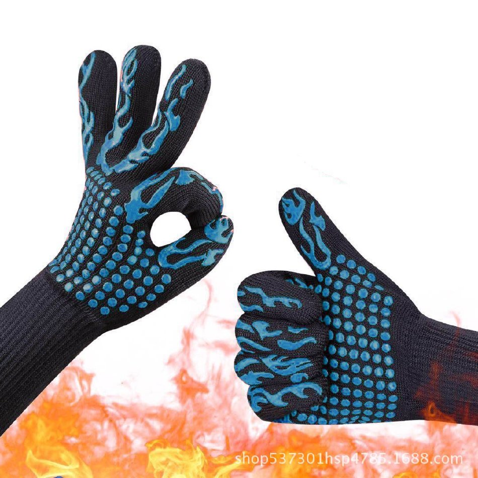 定制耐高温500度芳纶阻燃BBQ硅胶防滑隔热手套微波炉烤箱烤炉手套示例图4