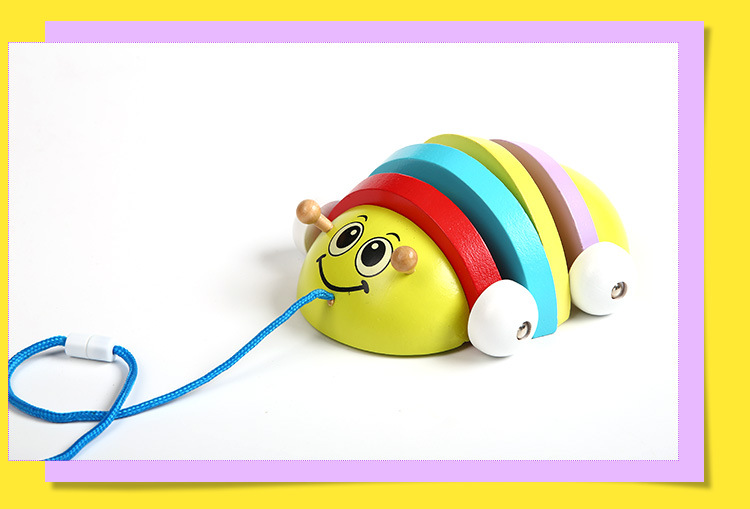 儿童婴幼儿益智木质玩具早教 学习类玩具拖拉瓢虫拉力动物玩具示例图24