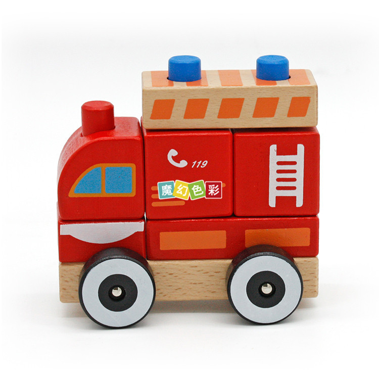 厂家直销 红色消防车玩具木制迷你模型小车孩子叠叠高拆卸玩具示例图9