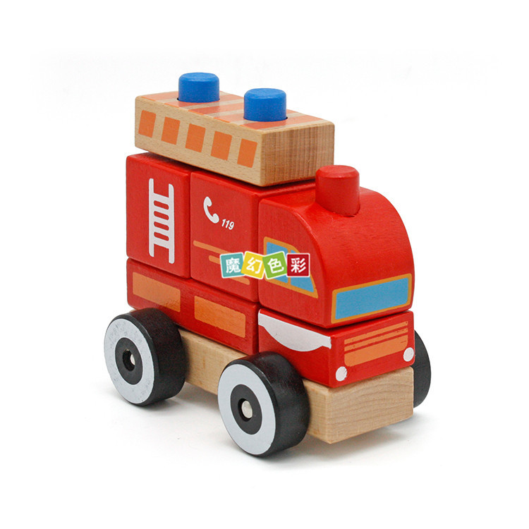 厂家直销 红色消防车玩具木制迷你模型小车孩子叠叠高拆卸玩具示例图12