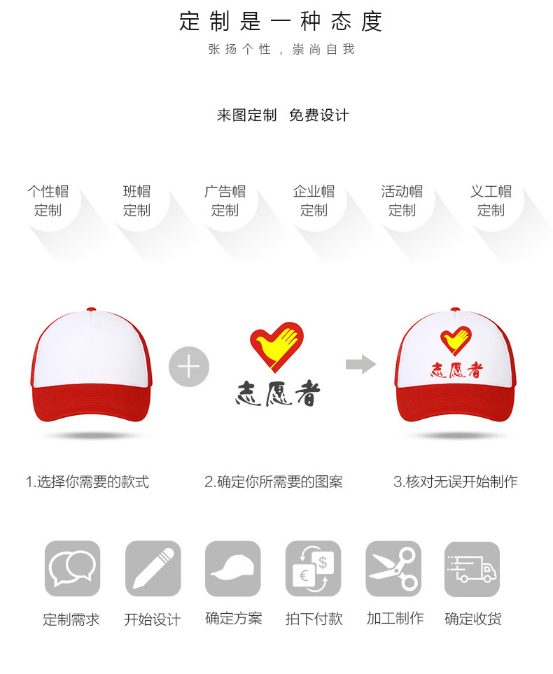广告帽定制工作帽志愿者帽子定做鸭舌复合海绵网帽印字印logo示例图4