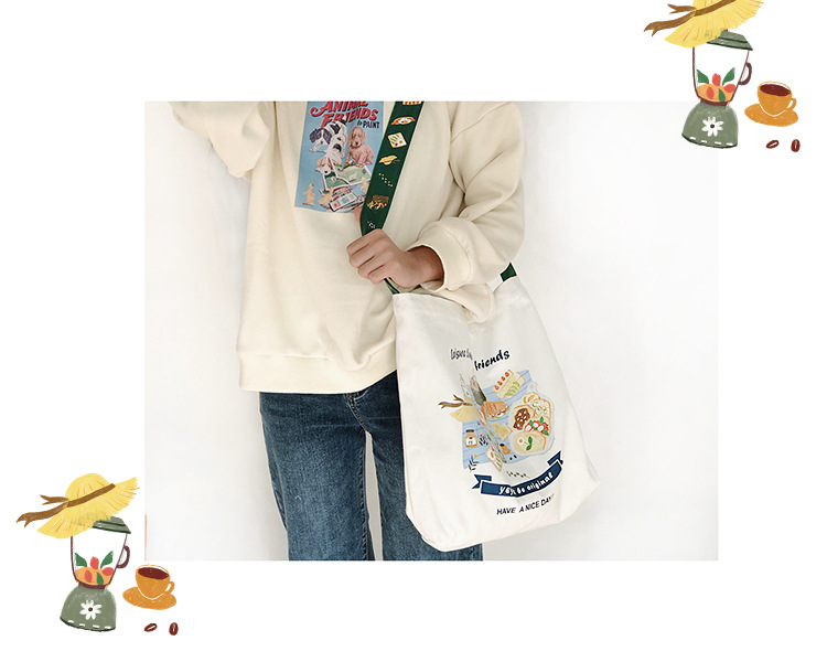 耶语/原创插画系列帆布包女野餐印花大容量简约百搭单肩斜跨包示例图21