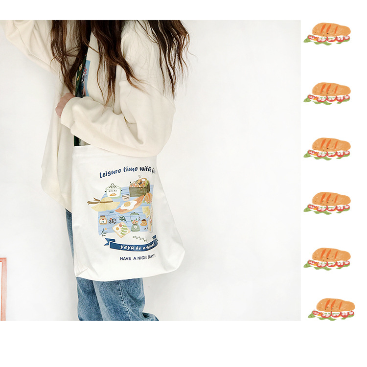 耶语/原创插画系列帆布包女野餐印花大容量简约百搭单肩斜跨包示例图24