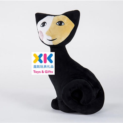 精致形象变脸猫公仔双色坐姿猫抱枕人脸猫娃娃珠海毛绒玩具生产厂家定制