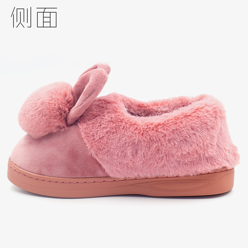厂家批发冬季新款兔耳朵毛球棉拖鞋 冬季 布艺拖鞋 包跟6
