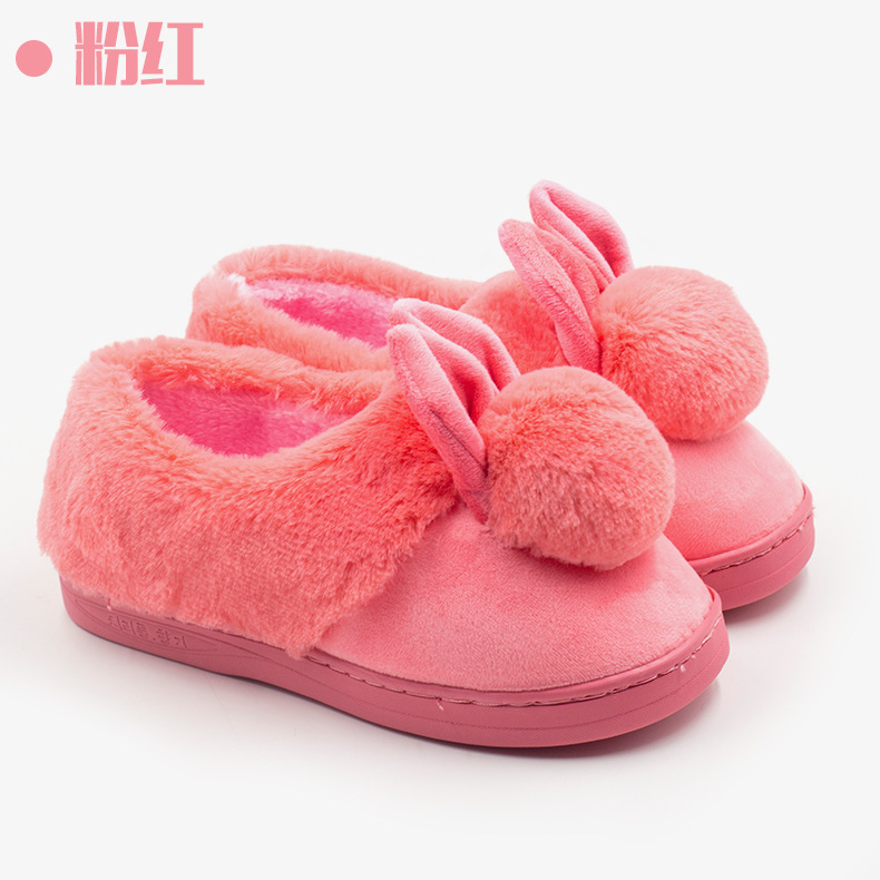 厂家批发冬季新款兔耳朵毛球棉拖鞋 冬季 布艺拖鞋 包跟1