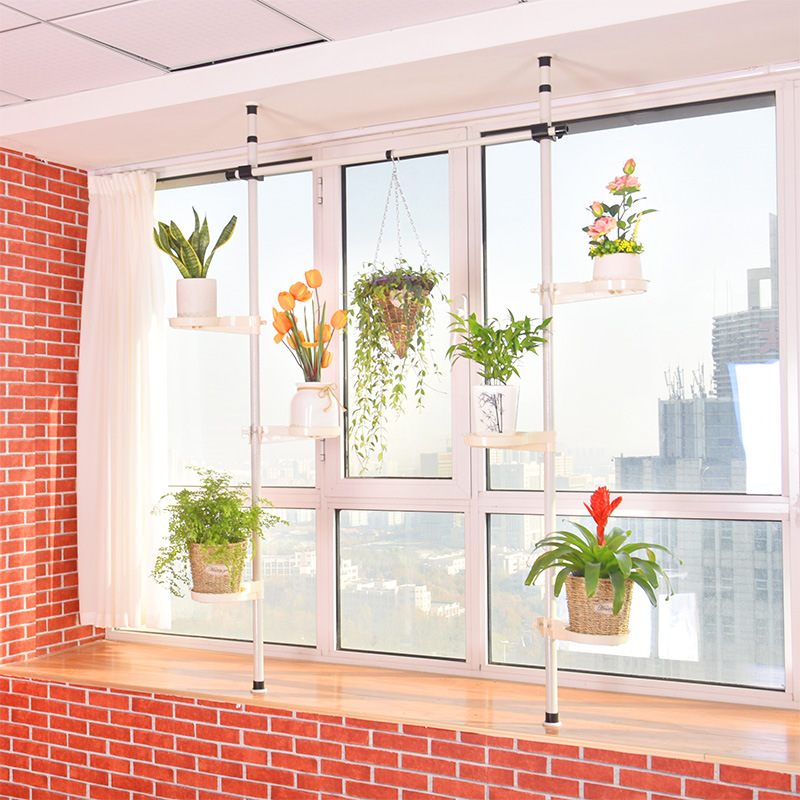 窗台款两竖一横 省空间创意多层铁艺立体花架 室内花架 飘窗花盆架4
