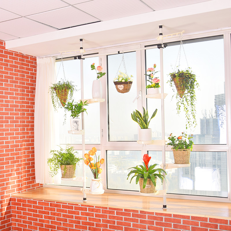 窗台款两竖一横 省空间创意多层铁艺立体花架 室内花架 飘窗花盆架