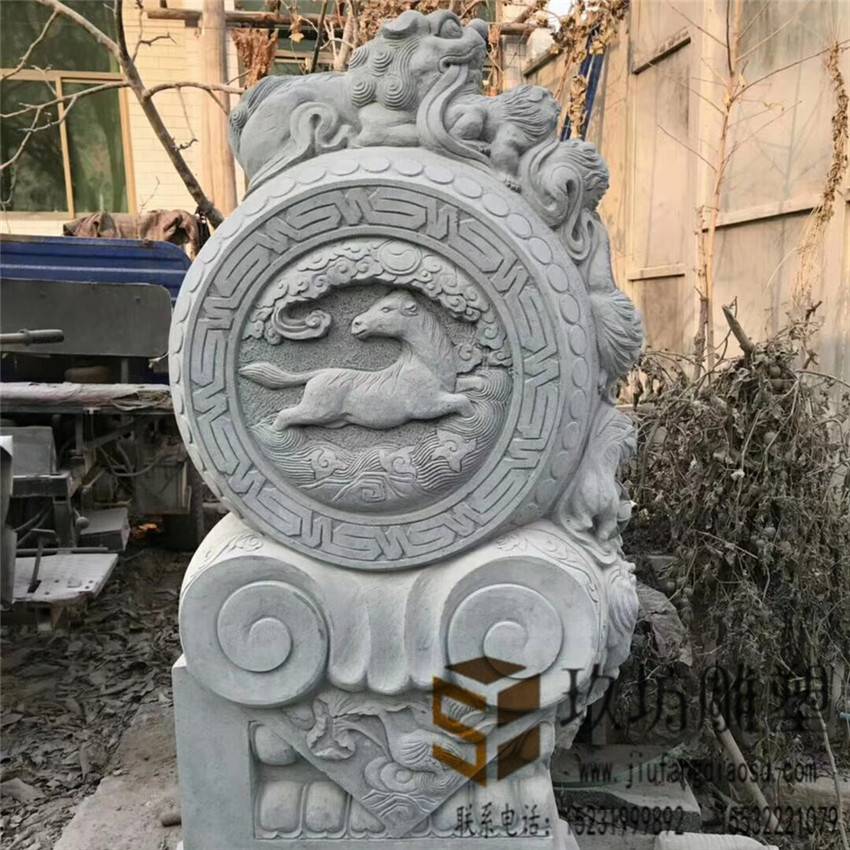 景觀雕塑 石雕門墩雕刻廠家 大理石招財貔貅圓鼓 石鼓圖案寓意1