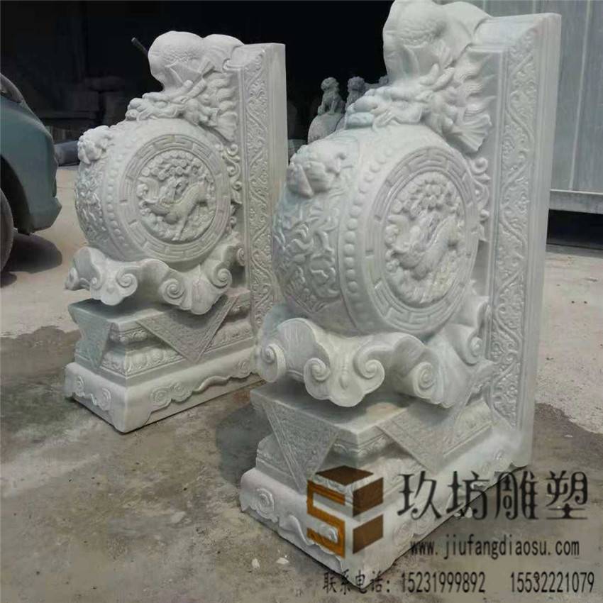 景觀雕塑 石雕門墩雕刻廠家 大理石招財貔貅圓鼓 石鼓圖案寓意2