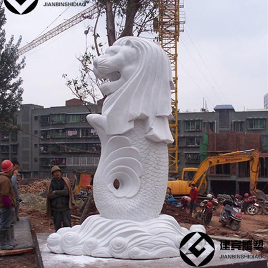 喷泉水景 鱼狮雕塑图片 石雕鱼尾狮厂家 狮头鱼身石喷泉价格2