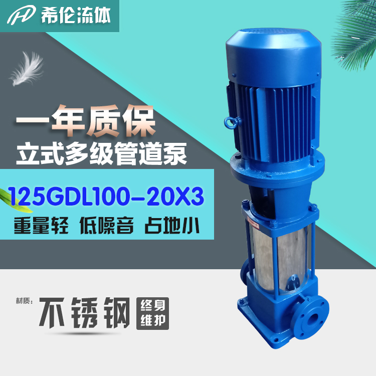 立式不锈钢管道泵 多级高扬程增压泵 上海希伦牌 酿酒厂用 125GDL100-20X33