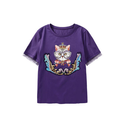 品牌女装折扣紫色t恤韩版显瘦T恤趣味印花图案上衣分份批发1