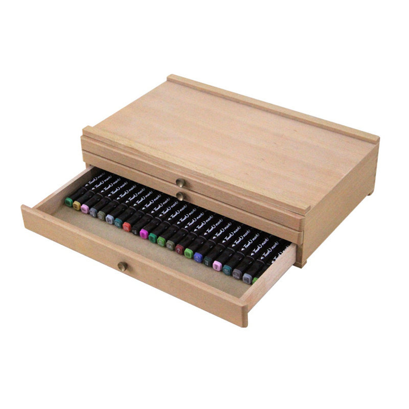 铅笔实木多层收纳箱 画笔颜料素描盒 木制3层彩色铅笔收纳画盒1