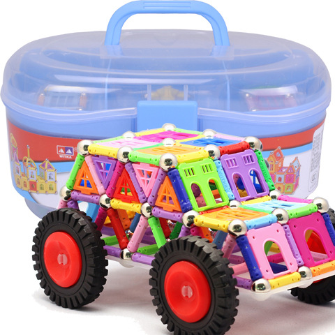 *热卖一件代儿童玩具磁性积木智博乐磁力棒320件桶装加车盘
