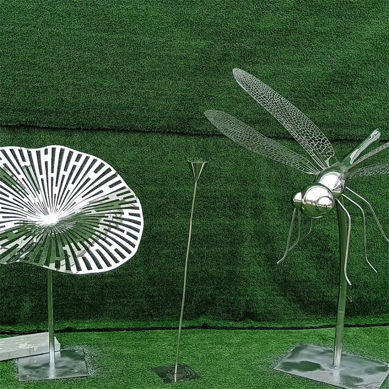 镜面荷花蜻蜓水景摆件 永景 景观雕塑 镂空不锈钢荷叶雕塑制作4